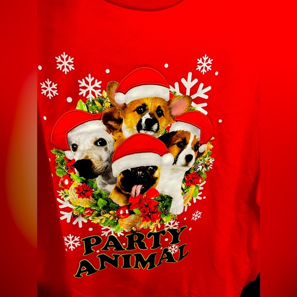 PLUS SIZE Ugly Christmas Sweater XXL Red pullover PARTY ANIMAL with dogs - Picture 1 of 4